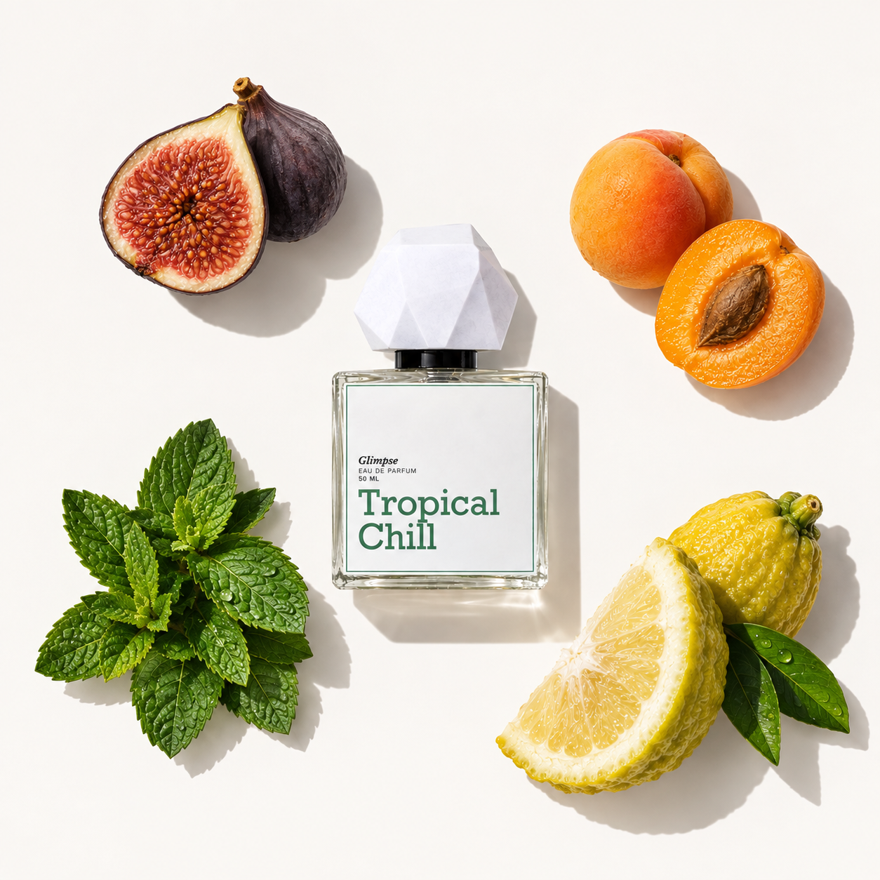 Tropical Chill perfume bottle with fragrance notes